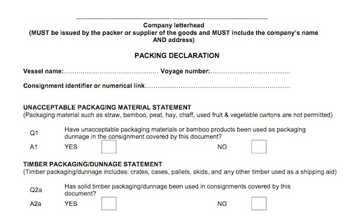 DSH GLOBAL LOGISTICS (Australia) informs about the new Packing Declaration enforced on the 16th of June 2017